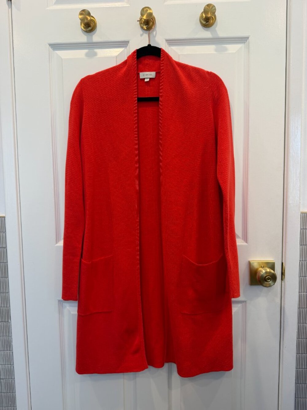 Kinross Red 100% Cotton Longline Open Front Cardigan Duster Size S
